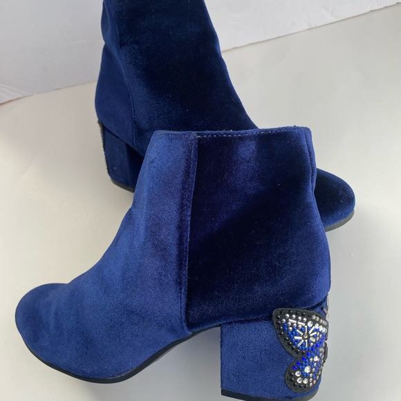 Libby Edelman Women's Blue Zip ankle Boots Butterfly Velour Heel Booties Size 9 - Picture 10 of 11